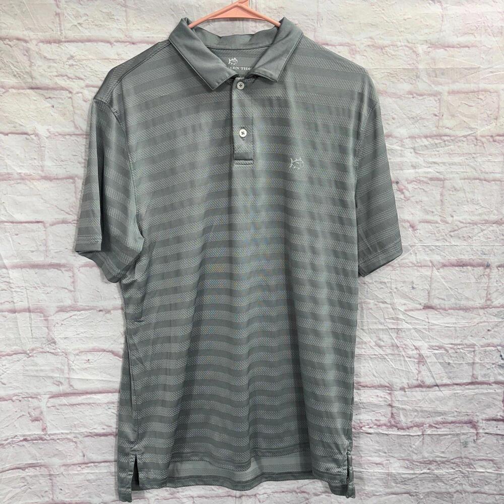 Southern Tide Men's Gray Striped Polo Shirt Medium